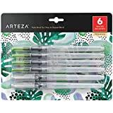 Water Brush Set of 6 - Fine, Medium & Broad Tips, Self-moistening, Portable, Perfect for Aquarelle & Watercolor Painting and Peerless Watercolors