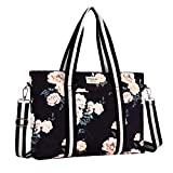 MOSISO Laptop Tote Bag for Women (17-17.3 inch), Canvas Camellia Multifunctional Work Travel Shopping Duffel Carrying Shoulder Handbag Compatible with MacBook, Notebook and Chromebook, Black