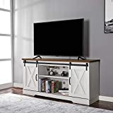 Amerlife TV Stand Sliding Barn Door Modern&Farmhouse Wood Entertainment Center, Storage Cabinet Table Living Room with Adjustable Shelves for TVs Up to 65', Distressed White&Rustic
