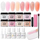 AZUREBEAUTY Dip Powder Nail Kit Starter 8 Translucent Nude White Pink Sheer Neutral Colors, Semi-transparent Natural Clear Dipping Powder Milky Jelly Effect French Nail Art Manicure Salon DIY at Home