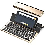 Foldable Bluetooth Keyboard, Geyes Folding Wireless Keyboard with Portable Pocket Size, Aluminum Alloy Housing, Carrying Pouch, for iPad, iPhone, and More Tablets, Laptops and Smartphones(Gold)