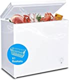 7.0 Cubic Feet Chest Freezer 7 cu. ft, SMETA Freezer Chest Garage Ready Freezer, Deep Large Freezer Freezing Machine for Home and Kitchen with Removable Baskets Thermostat Control for Apartment in White