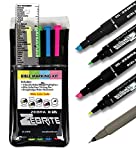G.T. Luscombe Company, Inc. Zebrite Bible Marking Kit | No Bleed Pigmented Ink | No Fading or Smearing | Double Ended Highlighters, MilliPen & Books of the Bible Ruler/Bookmark (Set of 5 + Ruler)