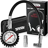 TireTek Road Bike Tire Pressure Gauge, 160 PSI with Interchangeable Presta Valve & Schrader Valve Air Chucks for Hybrid & Road Bicycle, Easy to Read Glow Dial Bike Pressure Gauge with Storage Pouch