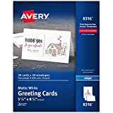 Avery Half-Fold Greeting Cards, Inkjet, 5.5 x 8.5, Matte White, Box of 30, Envelopes Included (8316)