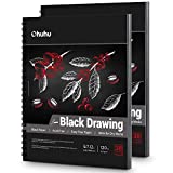 Black Sketch Pad for Posca, 9.7'x12' Ohuhu 2 Pack 120 LB/200 GSM Black Drawing Papers, 38 Sheets/76 Pages, Spiral-Bound Sketchbook for Art Gel Pen Colored Pencils, Metallic Marker Pens