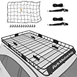 Ark Motoring Roof Rack, 64'x 39' Rooftop Basket Cargo Carrier with Rack Extension, Tie Down Strap and Net, Black Steel