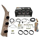 GlowShift Diesel Gauge Package Compatible with Chevrolet Silverado Duramax & GMC Sierra 2000-2006 - Black 7 Color 60 PSI Boost, 2400 F EGT & Transmission Temp Gauges - Tan Triple Pillar Pod