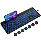 SABLUTE Bluetooth Keyboard, Rechargeable Keyboard with 7 Colored LED Backlights, Phone Holder, Multi-Device Silent Light Up Keyboard for iPad, iPhone, Mac, iOS, Windows, Android, Laptop, PC Tablet