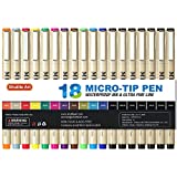 Shuttle Art 18 Pack Micro-line Pens, Waterproof Archival Ink, 11 Colors in 0.3MM Felt Tip & 7 Blacks in Sizes 0.15MM to 0.5MM Multiliner For Journaling Technical Illustrating Drawing Manga Zentangle