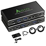 8K@60Hz 4K@120Hz HDMI 2.1 KVM Switch with USB 3.0 2 in 1 Out, 2 Port KVM Switch for 2 Computers 1 Monitor, 2 PCs Share 1 Set of Keyboard, Mouse, Printer for Mac, Windows, IR Extension Remote