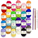 24 Acrylic Yarn Skeins | 525 Yards of Craft Yarn for Knitting and Crochet | Includes 2 Hooks, 2 Weaving Needles,7 E-Books as Crochet Accessories | Perfect Crochet kit for Beginners by Mira Handcrafts