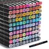 Alcohol Markers 100 Colors Art Markers Professional Art Pen Dual Tips Plus 1 Blender Permanent Marker for Adults & Kids,Alcohol Based Sketch Markers for Painting, Coloring and Drawing with Base(black)