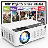 TMY Projector, Upgraded 9500 Lumens with 100' Projector Screen, 1080P Full HD Portable Projector, Mini Movie Projector Compatible with TV Stick Smartphone HDMI USB AV, for Home Cinema Outdoor Movies