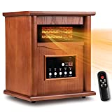 Electric Infrared Space Heater, LifePlus Quartz Heater for Indoor Use, Tip-Over & Overheat Protection with Remote Control, 3 Heat Settings, 12H Timer, 1500W for Large Room Basement Heating