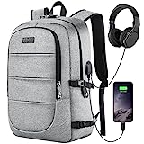 Laptop Backpack, 15.6-17.3 Inch College School Backpack for Men & Women AMBOR Anti Theft Laptop Backpacks with USB Charging/Headphone Port, Business Travel Computer Bookbag Gifts Fits Notebook, Grey