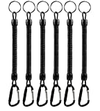 DNHCLL Pack of 6 Black Coiled Fishing Lanyard with Carabiner Fishing Ropes Secure Pliers Lip Grips Tackle Fish Tools
