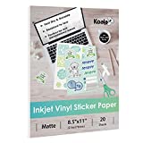 Koala Printable Vinyl Sticker Paper for Inkjet Printer - 20 Sheets Matte White Vinyl Sticker Paper, Waterproof Sticker Paper 8.5x11 Inch, Work with Cutting Machine