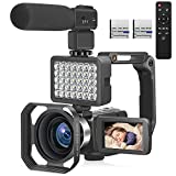 KOMERY Video Camera 4K, Camera for YouTube Live Streaming 56MP, Easy to Use Vlogging Camera with External Microphone, IR Night Vision 16X Digital Zoom WiFi Remote Control Video Recorder
