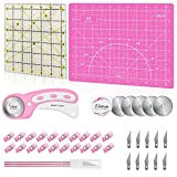 39 Pcs Rotary Cutter Set Pink - Quilting Kit incl. 45mm Fabric Cutter with 5 Extra Blades, A4 Cutting Mat, Craft Knife Set, Quilting Ruler and Sewing Clips, Ideal for Crafting, Sewing, Patchworking
