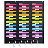 Heavy Duty Storage Pocket Chart for Classroom with 30 Nametag Pockets, 4 Overdoor Hangers Included, Hanging Wall File Organizer for File Folders, Assignments, Files, Scrapbook Papers & More (Black)