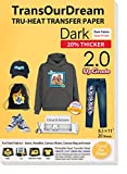 TransOurDream Iron on Heat Transfer Paper for Dark T Shirts & Fabrics (20 Sheets 8.5x11', Dark 2.0) Printable HTV Heat Transfer Vinyl for Inkjet Printer Iron On transfers for T Shirts (TRANS-D2-20)