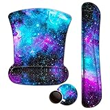 Mouse Pad with Wrist Support and Keyboard Wrist Rest Pad Set,Ergonomic Mouse Pads for Computers Laptop,Non-Slip Comfortable Mousepad w/Raised Memory Foam for Easy Typing & Pain Relief (Galaxy)