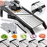 Gramercy Kitchen Co. Adjustable Stainless Steel Mandoline Food Slicer - Comes with One Pair Cut-Resistant Gloves || Vegetable Chopper Onion Slicer Potato Slicer Chip French Fry Julienne Slicer