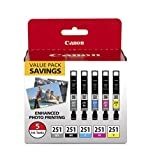 Canon CLI-251 BK/C/M/Y/GY 5 Color Value Pack Compatible to MG7520, MG5620, MG6620