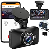 4K Dash Cam, Built in WiFi GPS Front 4K & Rear 1080P Dual Dash Camera for Cars, UHD 3' IPS 170° Wide Angle Dashboard Camera with 64GB Memory Card, ASR, WDR, Starlight Night Vision,G-Sensor