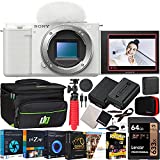 Sony ZV-E10 Mirrorless Alpha APS-C Interchangeable Lens Vlog Camera (Body, White) ILCZV-E10/W Bundle with Deco Gear Photography Case + Extra Battery + Photo Video Software & Accessories Kit