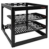 ECHOGEAR 10U Network Rack - Wall Mountable Heavy Duty 4 Post Design Holds All Your Networking & AV Gear - Open Frame Design Includes 2 1U Vented Shelves & Mounting Hardware
