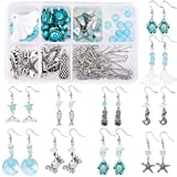 SUNNYCLUE 1 Box DIY 10 Pair Starfish Crab Mermaid Turquoise Earring Making Kit Jewelry Making Supplies Beading Starter Kits for Beginner Adults, Ocean Beach Theme, Instruction