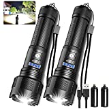 Rechargeable LED Tactical FLashlights High Lumens, 8000 Lumens XHP50 Super Bright LED Flashlight, Zoomable, IPX6 Waterproof, 5Modes, Powerful Handheld Flashlight for Camping, 2PCS