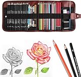 Sketching Pencil Set Art Pencils Drawing Kit,39 pcs Drawing Set With Sketch Pencils, Watercolor Pencils, Charcoal Pencils, Paper Pen inside Canvas Rolling Pouch For Beginners, Adults & Professionals
