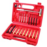 SEDY 22-Pieces Roll Pin Punch Set, Roll Pin Starter Punch, Brass, Steel, Plastic Punches & Brass/Polymer Hammer. Red Storage Carring Case provided