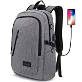 Laptop Backpack for Travel, 15.6 in Anti-Theft Business College School Bookbag for Men Women with USB Charging Port & Lock, Gifts for Teenage, Mancro Water Resistant Travel Computer Bag Daypack, Grey
