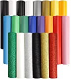 Iron on Vinyl Heat Transfer Vinyl 22 Pack includes 16 Pack Assorted Colors Sheets and 6 Pack Glitter Sheets for T-Shirts Works with Cricut, Silhouette Cameo（10in x 12in）