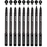 BOXUN Professional Black Fineliner Pens, Ink Drawing Pens - Set of 9 Waterproof Micro-line Pen for Manga, Outline, Illustration, Drafting, Sketching, Hand Lettering