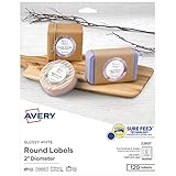 Avery 2' Glossy White Round Labels, Sure Feed, Full Bleed --Print to the Edge, 120 Thank You Labels (22807)
