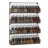 Spice Rack Organizer Wall Mounted 4-Tier Stackable Black Iron Wire Hanging Spice Shelf Storage Racks,Great for Kitchen and Pantry Storing Spices,Bathroom and More(Patent No.:US D909,138 S)