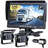 DVKNM Upgrade Dual Backup Camera Monitor Kit 7'' HD 1080P Monitor IP69 Waterproof Rearview Reversing Rear View Camera for Truck Trailer Semi-Trailer Box Truck RV Pickup Truck Easy Installation (TZ102)