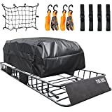 Mockins Roof Cargo Basket 64x39x6 Extendable Cargo Roof Rack Cargo Carrier 250lb Roof Basket Cargo Carrier | Roof Rack Cargo Basket &Waterproof Bag| Cargo Rack Rooftop Cargo Carrier Roof Rack Basket