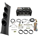 GlowShift Diesel Gauge Package Compatible with Chevrolet Silverado 2500HD 3500HD Duramax 2014-2019 - Black 7 Color 60 PSI Boost, 1500F EGT & Transmission Temp Gauges - Black Triple Pillar Pod