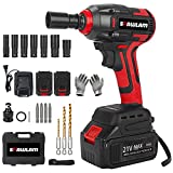 Cordless Impact Wrench, 1/2 Chuck Impact Driver/Drill/Screws with 3200RPM Variable Speed, Max Torque 300 ft-lbs,21V Lithium-Ion 4.0AH Battery Pack and Replacement battery, Safety Lock Design, Tool Box