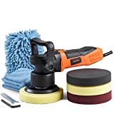 VonHaus 6' Dual Action Polisher Machine Kit, Random Orbital Buffer with 6 Variable Speeds for Cars, Boats, Tiles - Includes 4 Polishing Pads, Wash Mitt, Microfiber Cloth and Carrying Bag