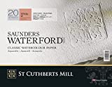 St. Cuthberts Mill Saunders Waterford Watercolor Paper Block - 12x9-inch White 100% Cotton Watercolor Paper - 20 Sheets of 140lb Hot Press Watercolor Paper for Gouache Ink Acrylic Charcoal and More