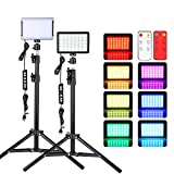 Led Video Light for Camera, RGB Photography Lighting Kit (2 Packs) with Adjustable Tripod Stand/Remote,Dimmable 6500K for Desktop Filming/Streaming/Video Conferencing/Studio Shooting