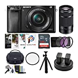 Sony Alpha a6000 Mirrorless Camera Bundle with 16-50mm and 55-210mm Lenses, Gadget Bag, Corel Suite v4.0, Lens Filter, Tripod (9 Items)
