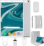 2 in 1 Tablets 10 Inch, Android 10.0 Tablet PC with Wireless Keyboard Case, 4GB RAM 64GB ROM/128GB Computer Tablets, Quad Core, HD/IPS, 8000mAh, 4G LTE/WiFi (Silver)